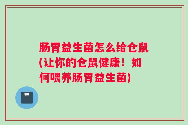 肠胃益生菌怎么给仓鼠(让你的仓鼠健康!如何喂养肠胃益生菌) 肠胃益生菌怎么给仓鼠(让你的仓鼠健康!如何喂养肠胃益生菌)