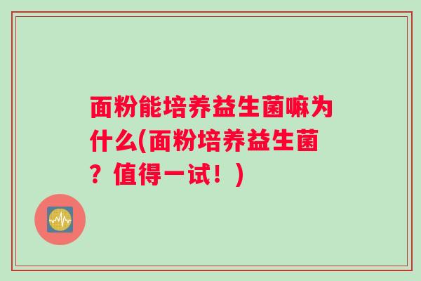 面粉能培养益生菌嘛为什么(面粉培养益生菌？值得一试！)