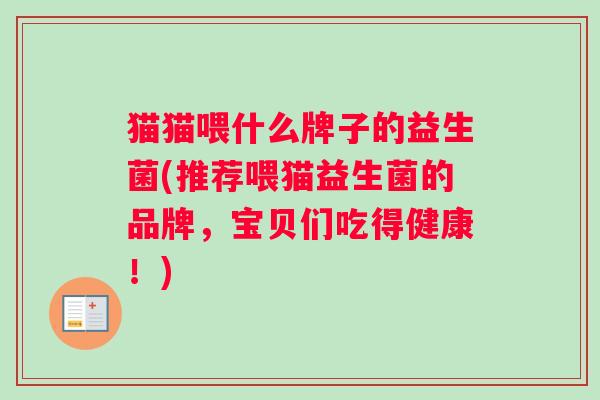 猫猫喂什么牌子的益生菌(推荐喂猫益生菌的品牌，宝贝们吃得健康！)