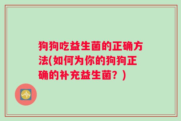 狗狗吃益生菌的正确方法(如何为你的狗狗正确的补充益生菌？)