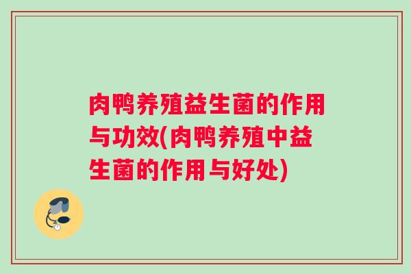 肉鸭养殖益生菌的作用与功效(肉鸭养殖中益生菌的作用与好处)