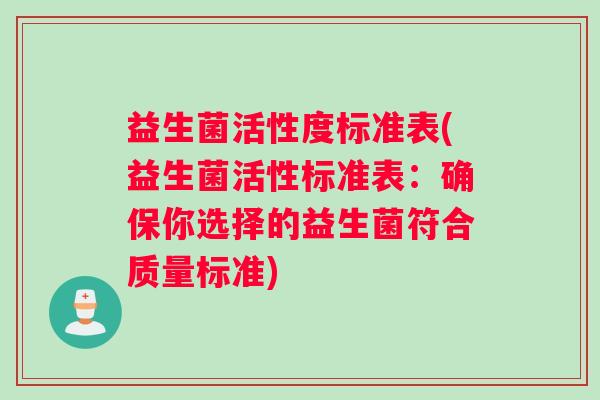 益生菌活性度标准表(益生菌活性标准表：确保你选择的益生菌符合质量标准)