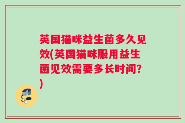 英国猫咪益生菌多久见效(英国猫咪服用益生菌见效需要多长时间？)