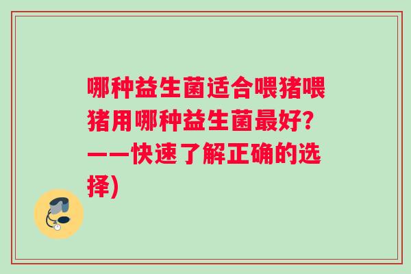 哪种益生菌适合喂猪喂猪用哪种益生菌最好？——快速了解正确的选择)