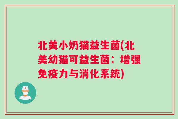 北美小奶猫益生菌(北美幼猫可益生菌：增强免疫力与消化系统)