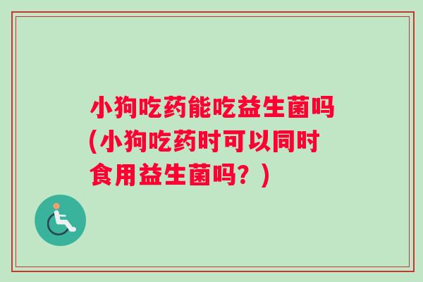 小狗吃药能吃益生菌吗(小狗吃药时可以同时食用益生菌吗？)