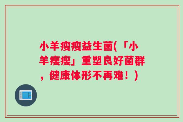 小羊瘦瘦益生菌(「小羊瘦瘦」重塑良好菌群，健康体形不再难！)