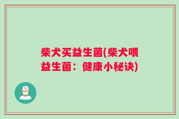 柴犬买益生菌(柴犬喂益生菌:健康小秘诀) 柴犬买益生菌(柴犬喂益生菌:健康小秘诀)