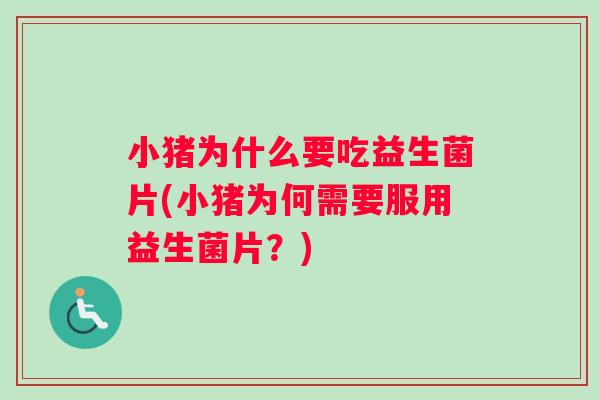 小猪为什么要吃益生菌片(小猪为何需要服用益生菌片？)