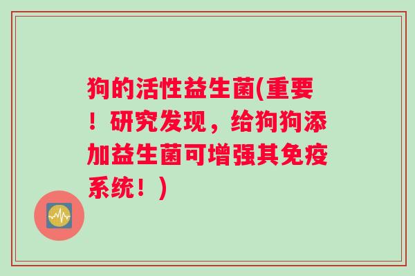 狗的活性益生菌(重要！研究发现，给狗狗添加益生菌可增强其免疫系统！)