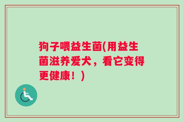 狗子喂益生菌(用益生菌滋养爱犬,看它变得更健康!) 狗子喂益生菌(用益生菌滋养爱犬,看它变得更健康!)