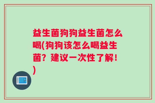 益生菌狗狗益生菌怎么喝(狗狗该怎么喝益生菌？建议一次性了解！)