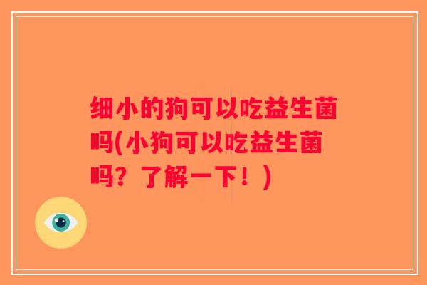 细小的狗可以吃益生菌吗(小狗可以吃益生菌吗？了解一下！)