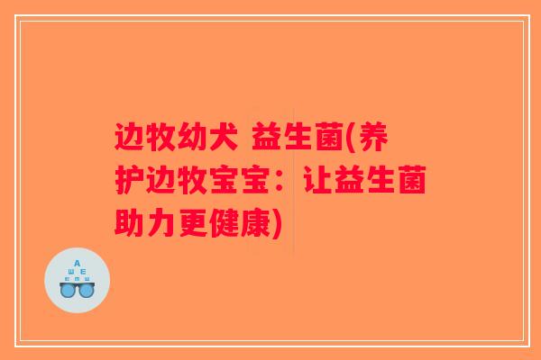 边牧幼犬 益生菌(养护边牧宝宝:让益生菌助力更健康) 边牧幼犬 益生菌(养护边牧宝宝:让益生菌助力更健康)