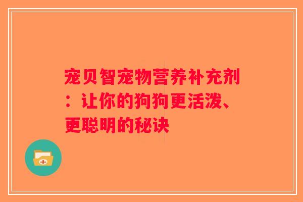 宠贝智宠物营养补充剂：让你的狗狗更活泼、更聪明的秘诀