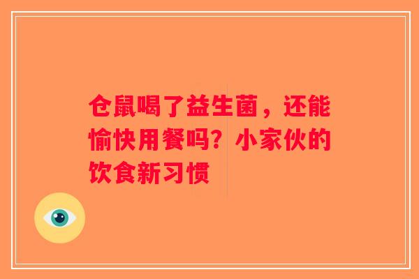 仓鼠喝了益生菌,还能愉快用餐吗?小家伙的饮食新习惯 仓鼠喝了益生菌,还能愉快用餐吗?小家伙的饮食新习惯