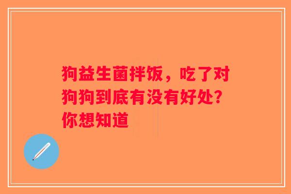 狗益生菌拌饭，吃了对狗狗到底有没有好处？你想知道