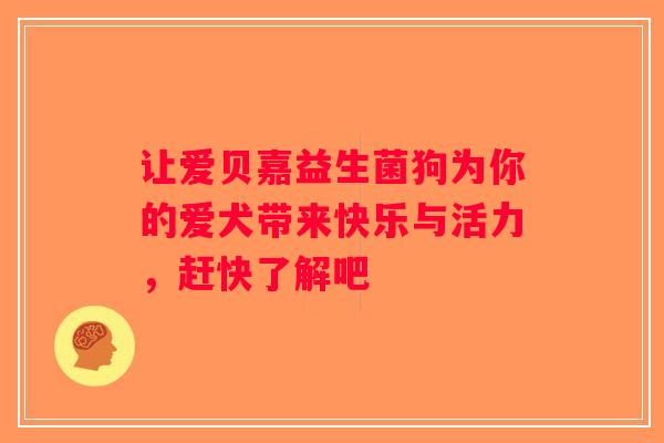 让爱贝嘉益生菌狗为你的爱犬带来快乐与活力,赶快了解吧 让爱贝嘉益生菌狗为你的爱犬带来快乐与活力,赶快了解吧
